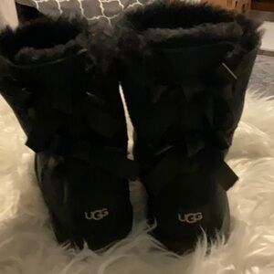 UGG Black Furry Bow Tie Boots